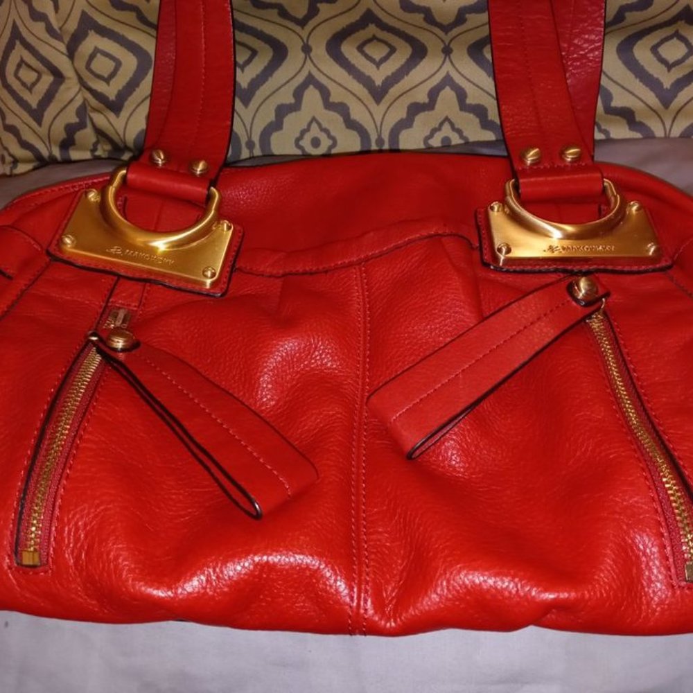 B Makowsky East/West Red Leather Satchel